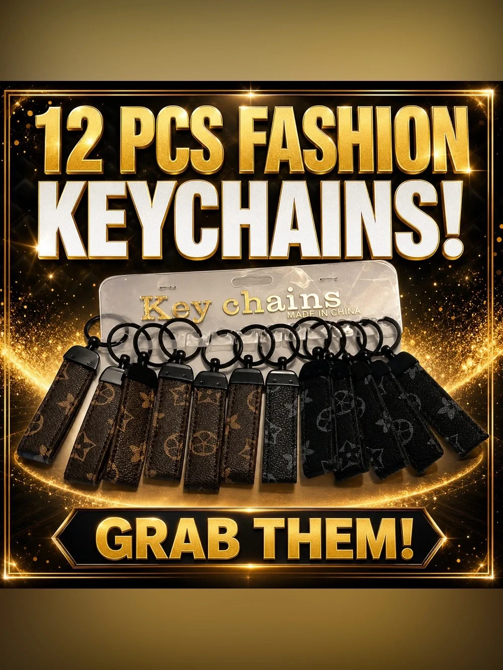 Black and Brown Fashion Keychain Set - 12 PCS